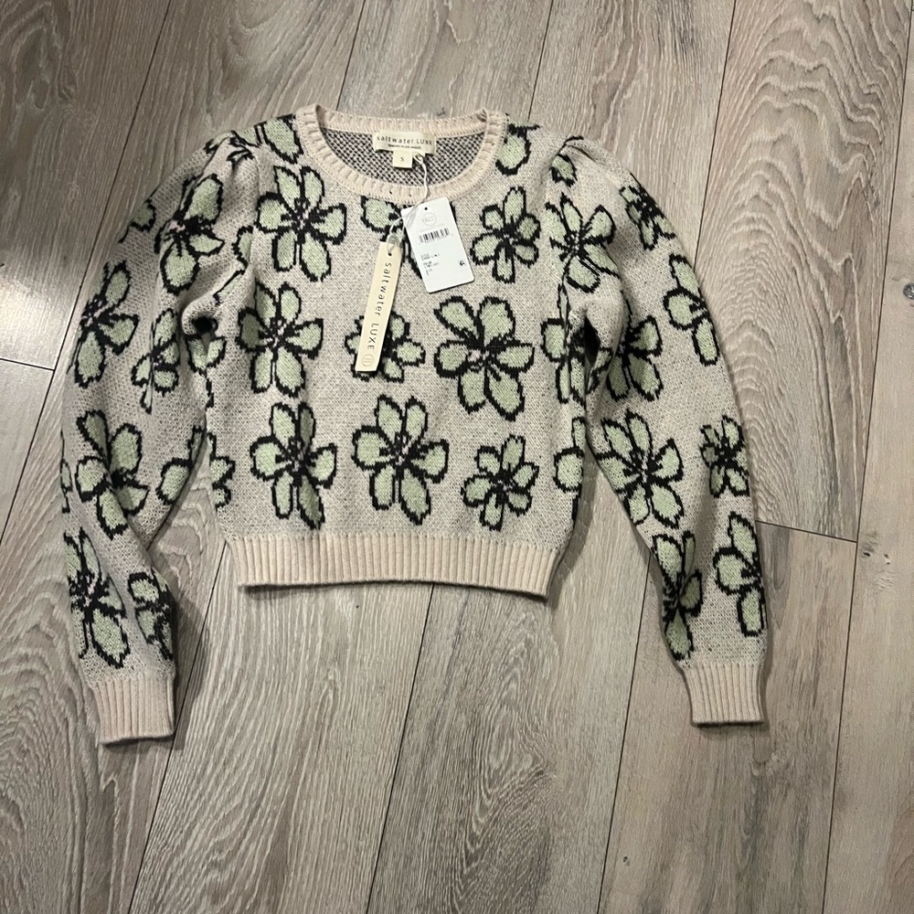 Saltwater LUXE Floral Black and Cream Sweater